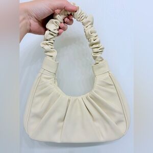 NWT Cream Ruched Shoulder Bag Soft Faux Leather Slouchy Hobo Minimalist Handbag